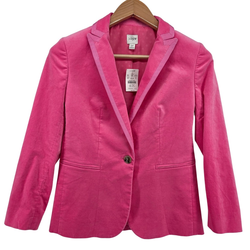 J Crew Pink Cotton‎ Velvet Blazer Jacket Womens Size 0 Petite
